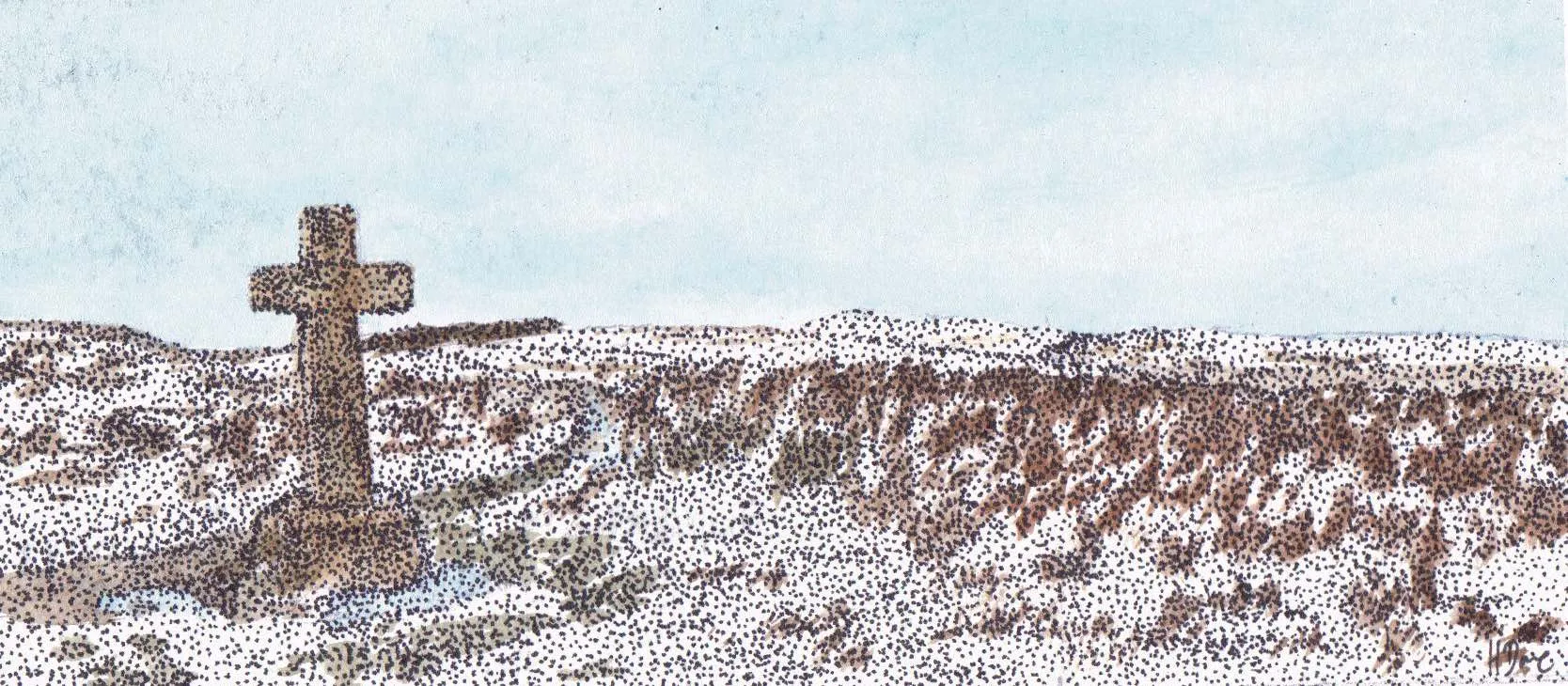 Watercolour painting — Cowper's Cross, Ilkley Moor.