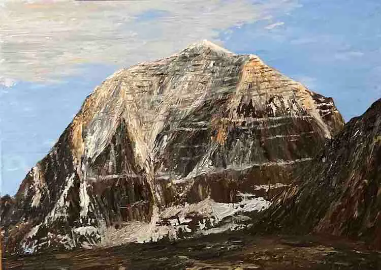 Oil painting of the sacred pyramid of Mount Kailash in Tibet.