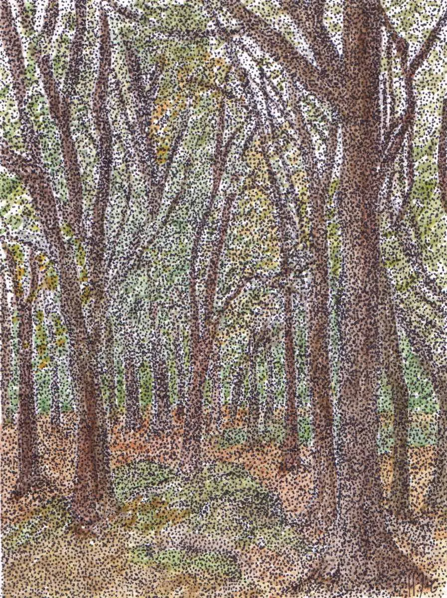 Watercolour painting — October trees, Chevin.