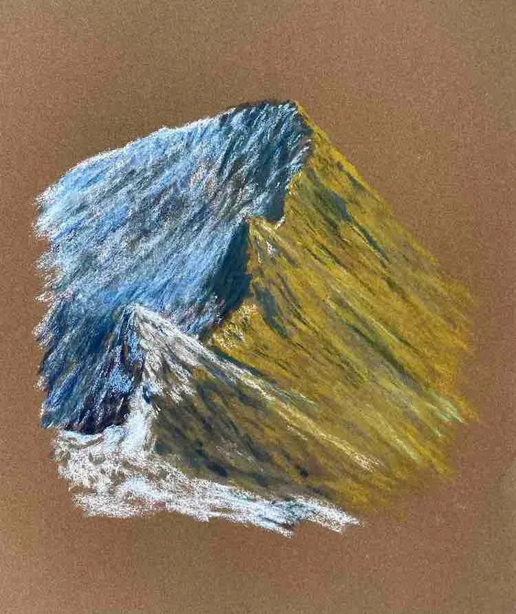 Pastel of Striding Edge and Swirrel Edge on Helvellyn in long winter light. — second view