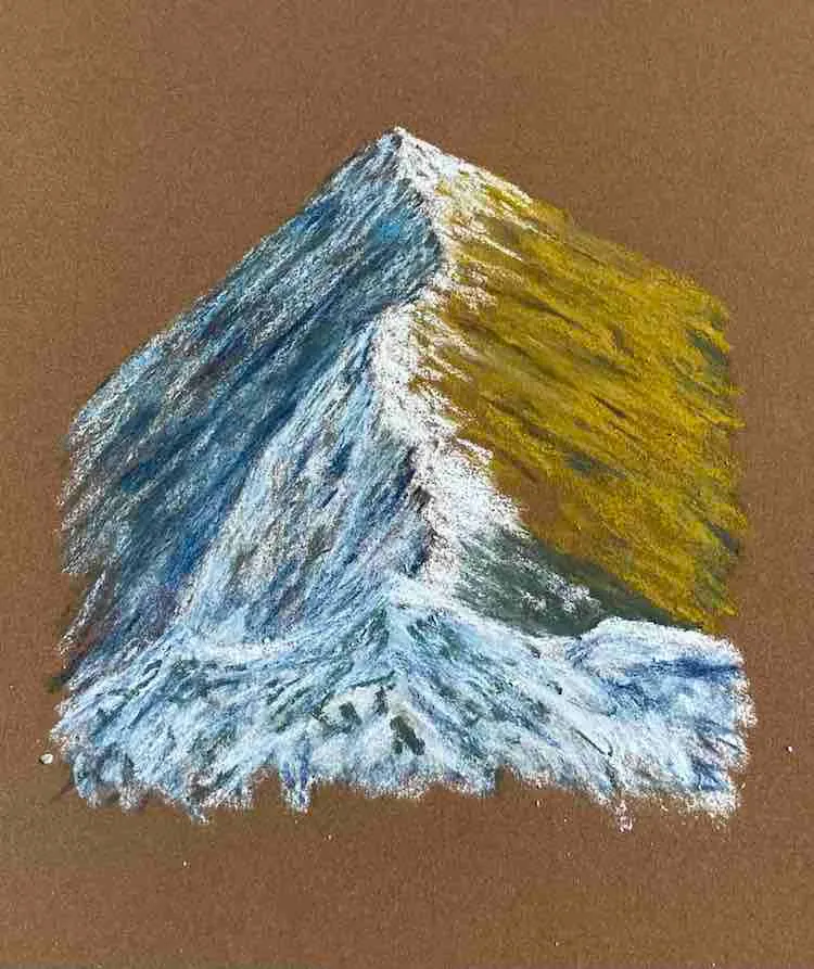 Pastel of Striding Edge and Swirrel Edge on Helvellyn in long winter light.