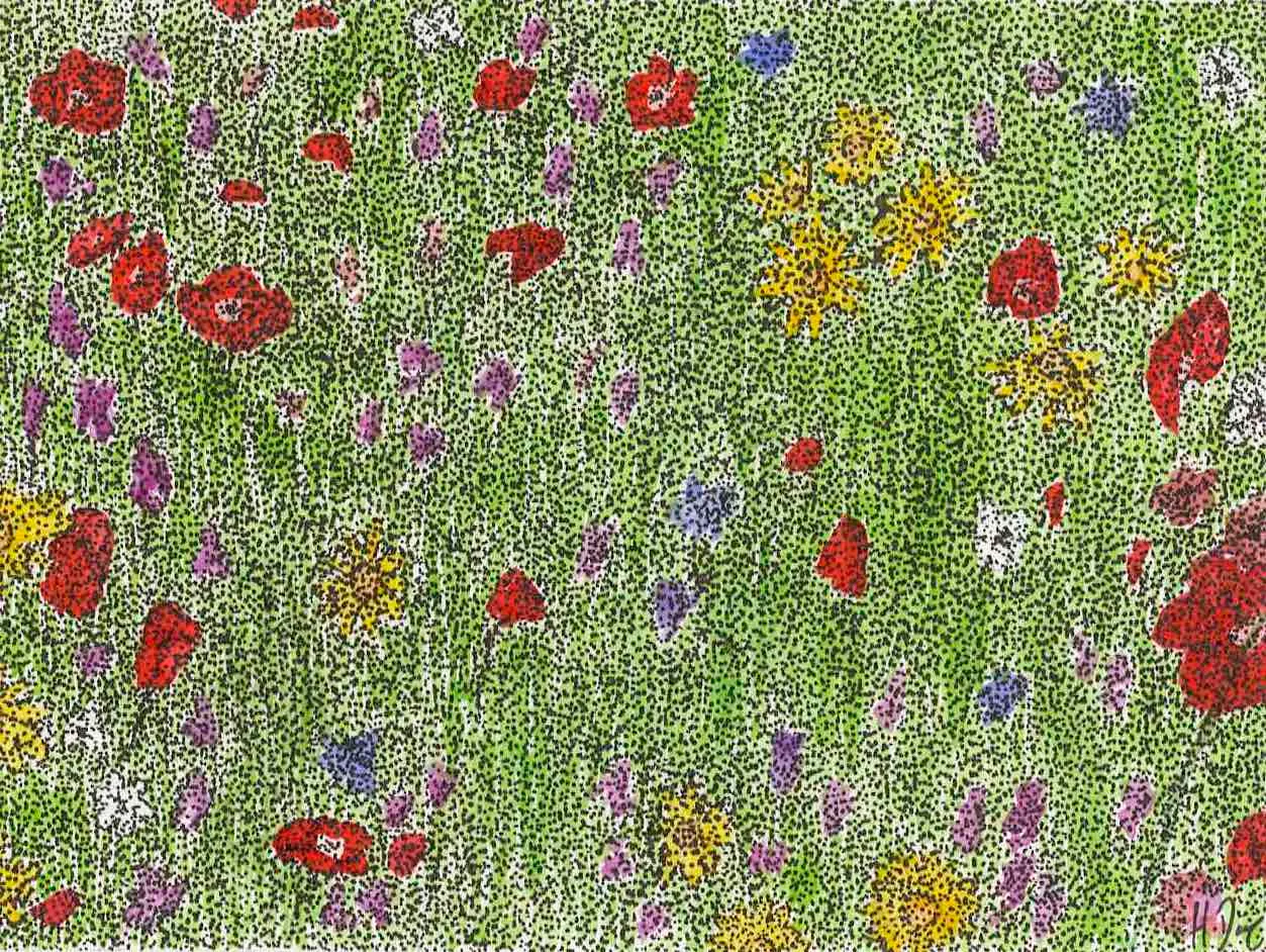 Watercolour painting — Summer flowers in Bramhope.